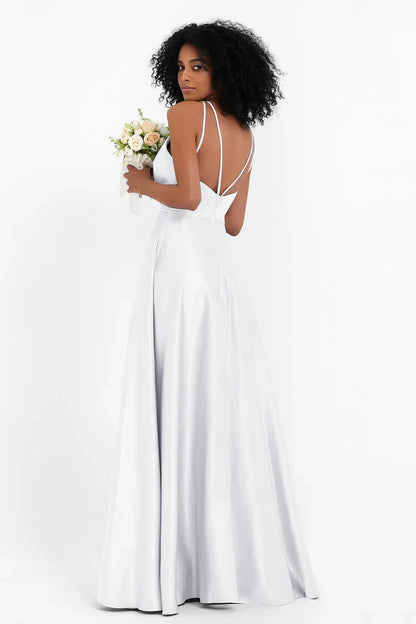 Vestido Ceremonia Mujer Satén Cuello Halter Espalda Cruzada