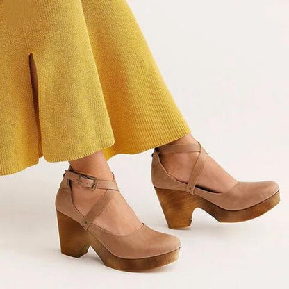 Zapatos Mujer Cuña Punta Cerrada Correa Ajustable Tobillo