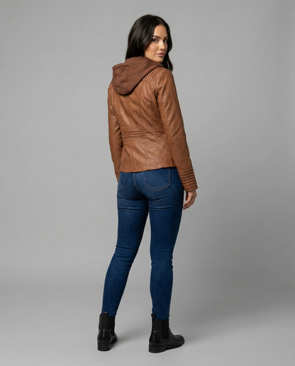 Chaqueta motera mujer ajustada con capucha