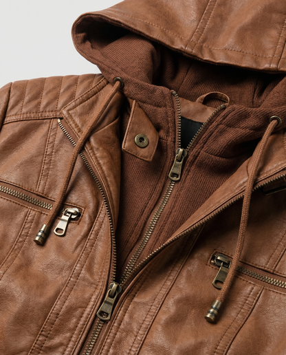 Chaqueta motera mujer ajustada con capucha