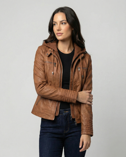 Chaqueta motera mujer ajustada con capucha - Mavetta