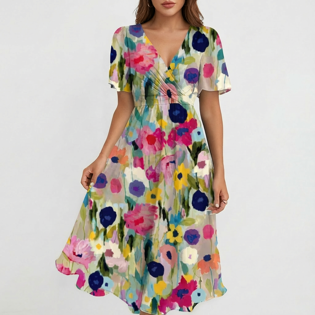 Vestido Midi Mujer Cruzado con Escote en V