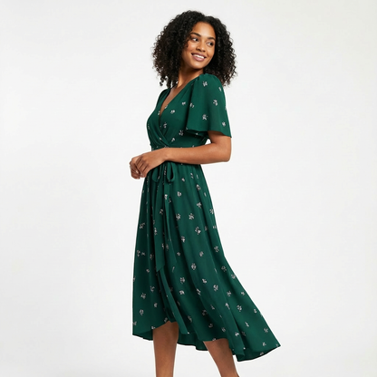 Vestido Midi Mujer Cruzado con Escote en V