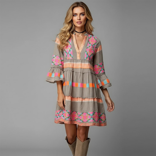 Vestido Bohemio Mujer con Mangas Acampanadas Fluido - Mavetta
