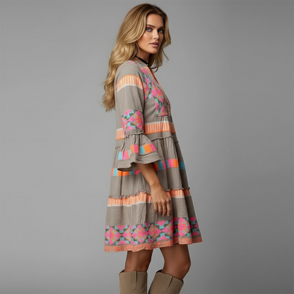 Vestido Bohemio Mujer con Mangas Acampanadas Fluido