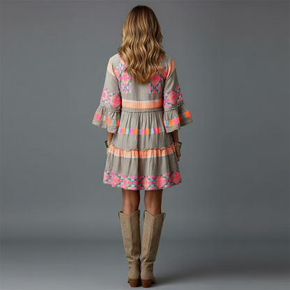 Vestido Bohemio Mujer con Mangas Acampanadas Fluido