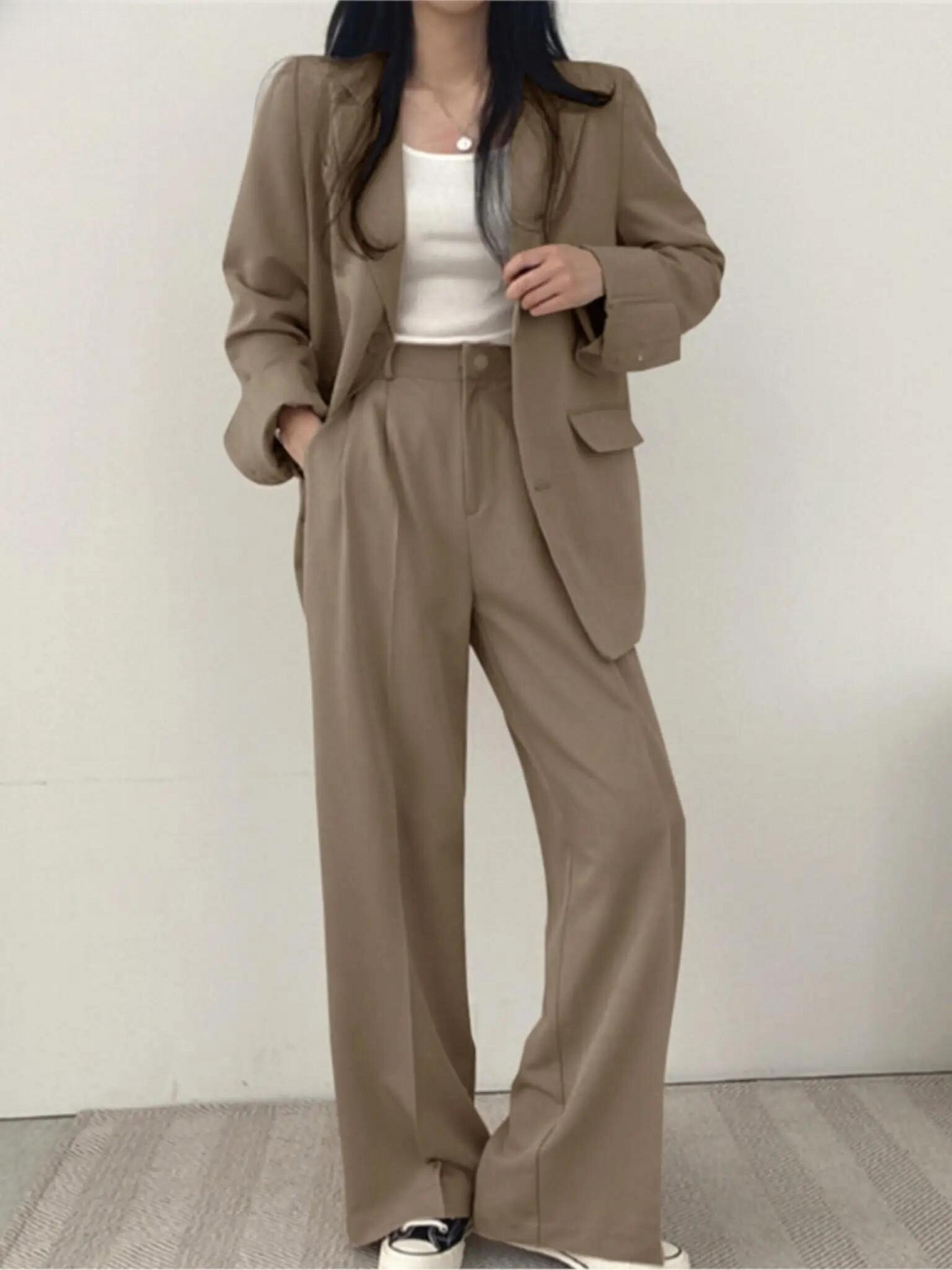 Traje Pantalón Mujer Dos Piezas Americana Solapa Corte Recto