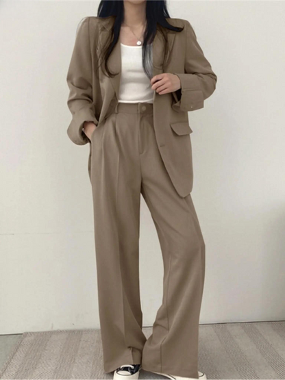 Traje Pantalón Mujer Dos Piezas Americana Solapa Corte Recto