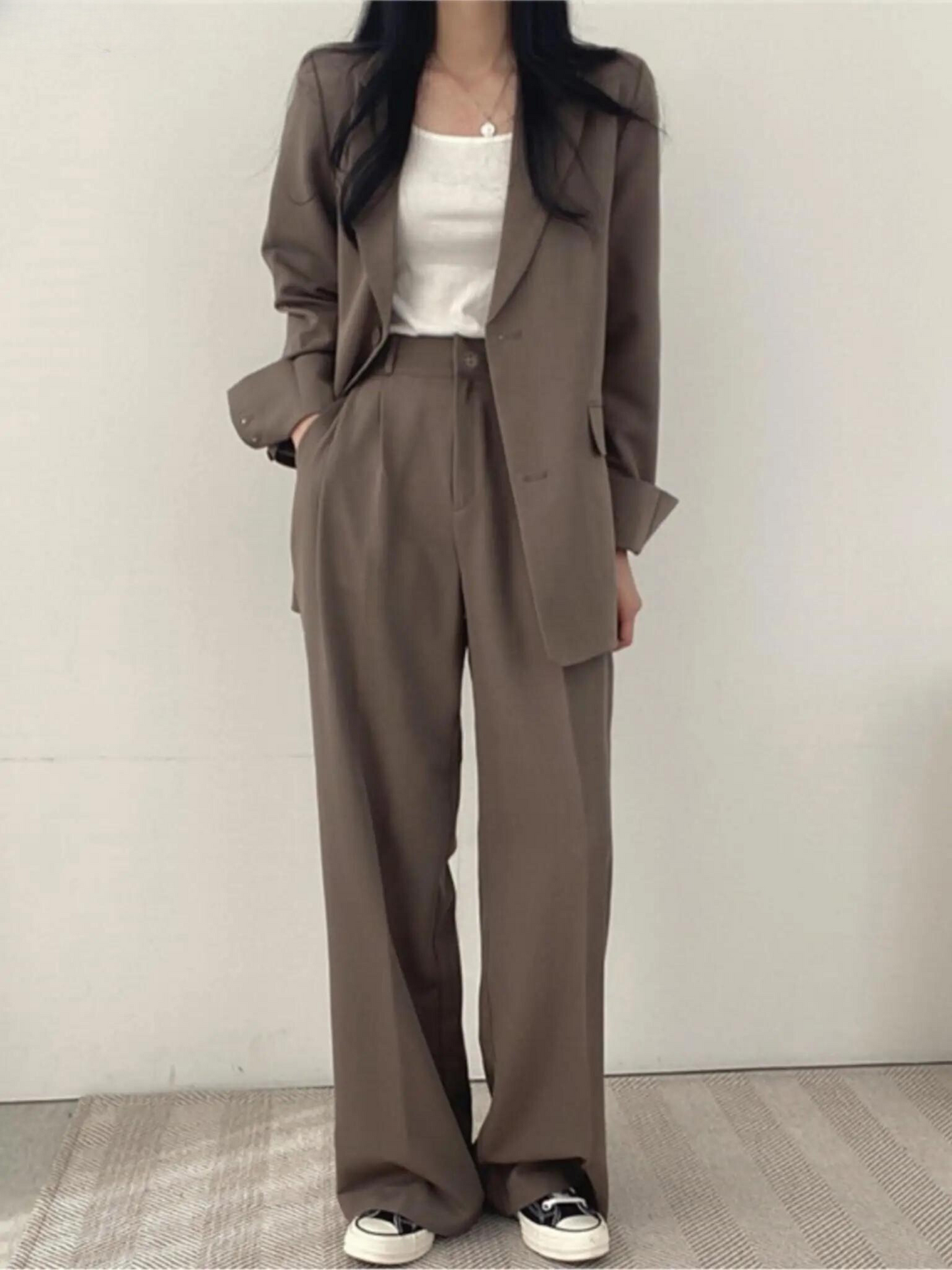 Traje Pantalón Mujer Dos Piezas Americana Solapa Corte Recto