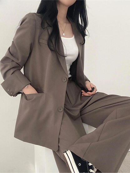 Traje Pantalón Mujer Dos Piezas Americana Solapa Corte Recto