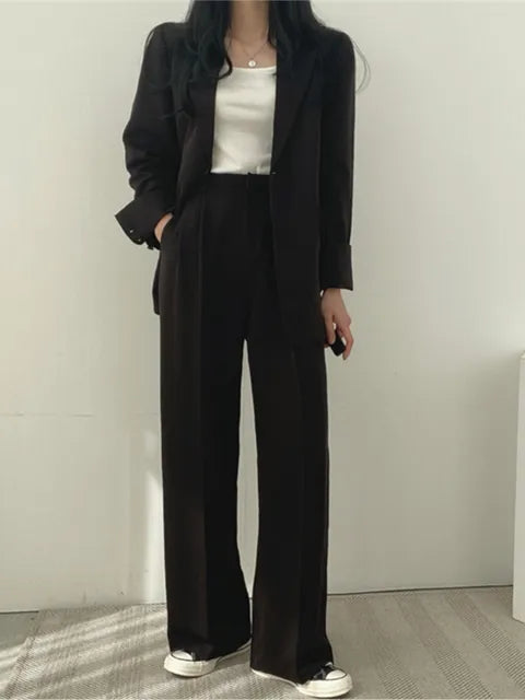 Traje Pantalón Mujer Dos Piezas Americana Solapa Corte Recto