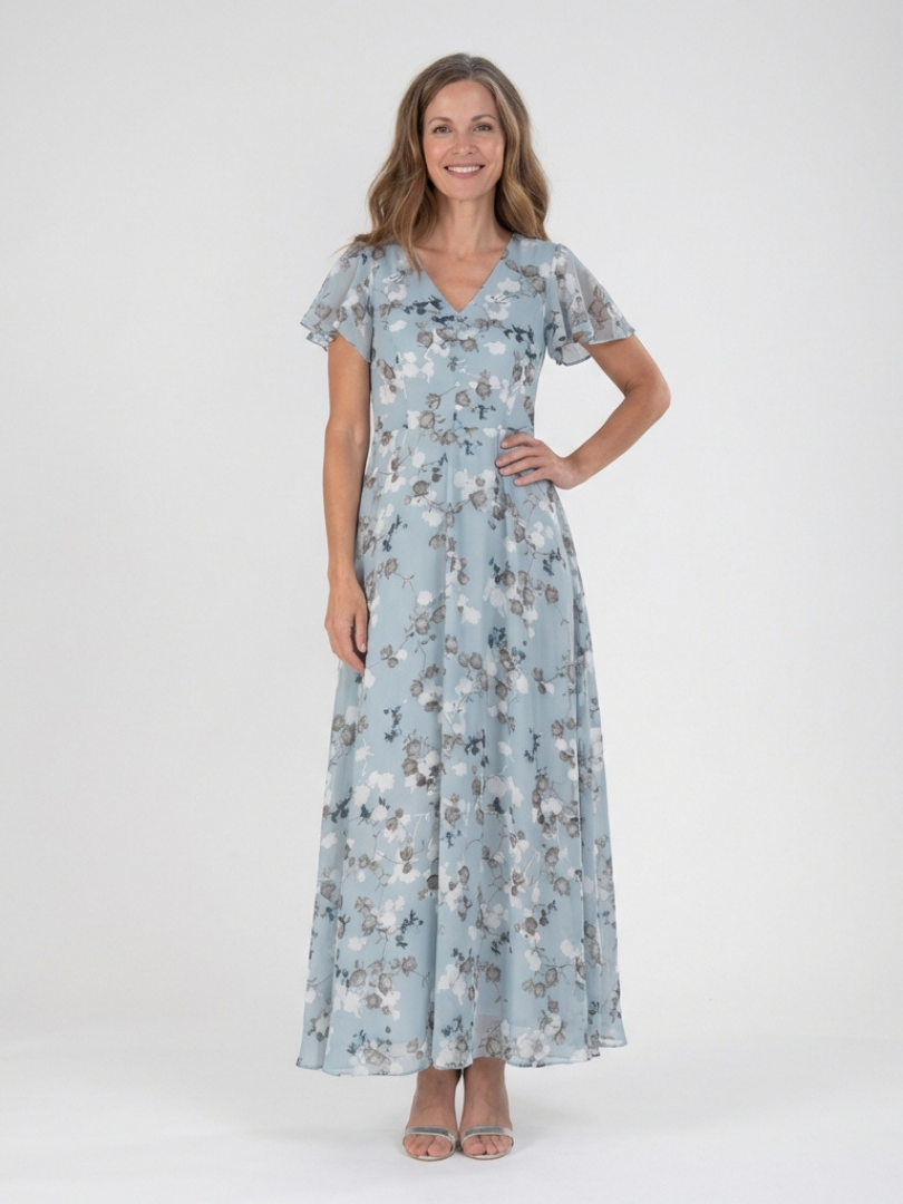 Vestido maxi mujer de gasa floral estilo fresco elegante