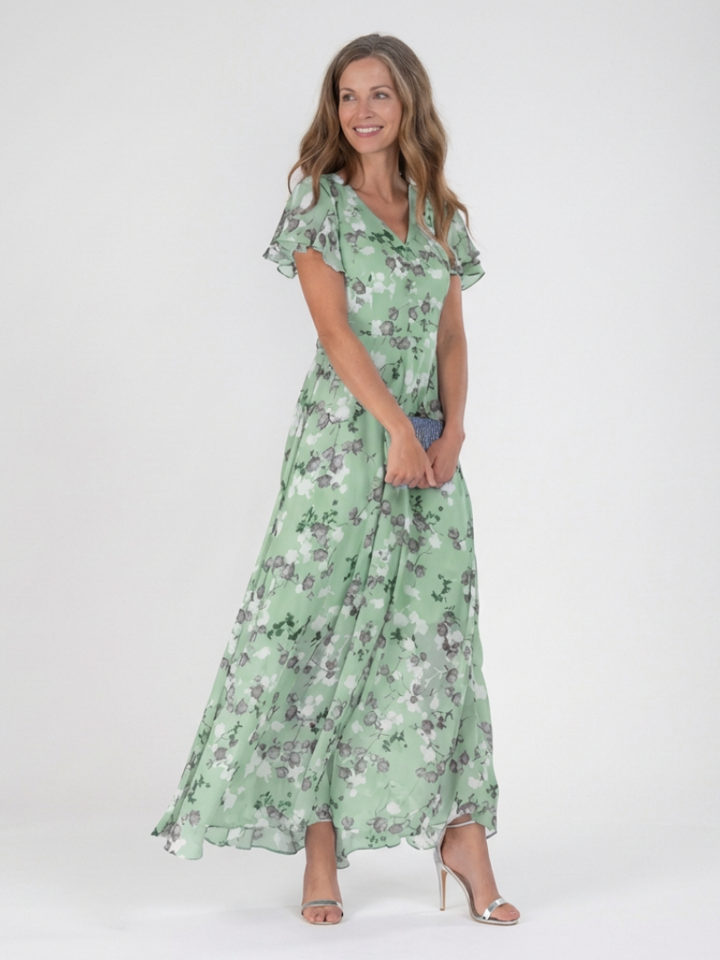 Vestido maxi mujer de gasa floral estilo fresco elegante