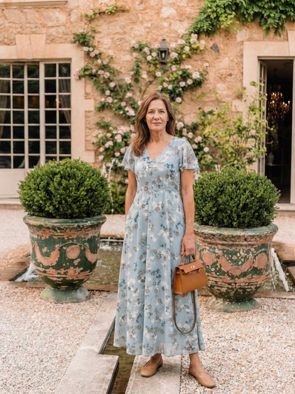 Vestido maxi mujer de gasa floral estilo fresco elegante