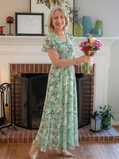 Vestido maxi mujer de gasa floral estilo fresco elegante