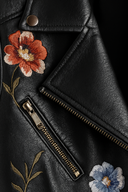 Chaqueta Mujer de Polipiel Bordado Floral Ajuste Regular