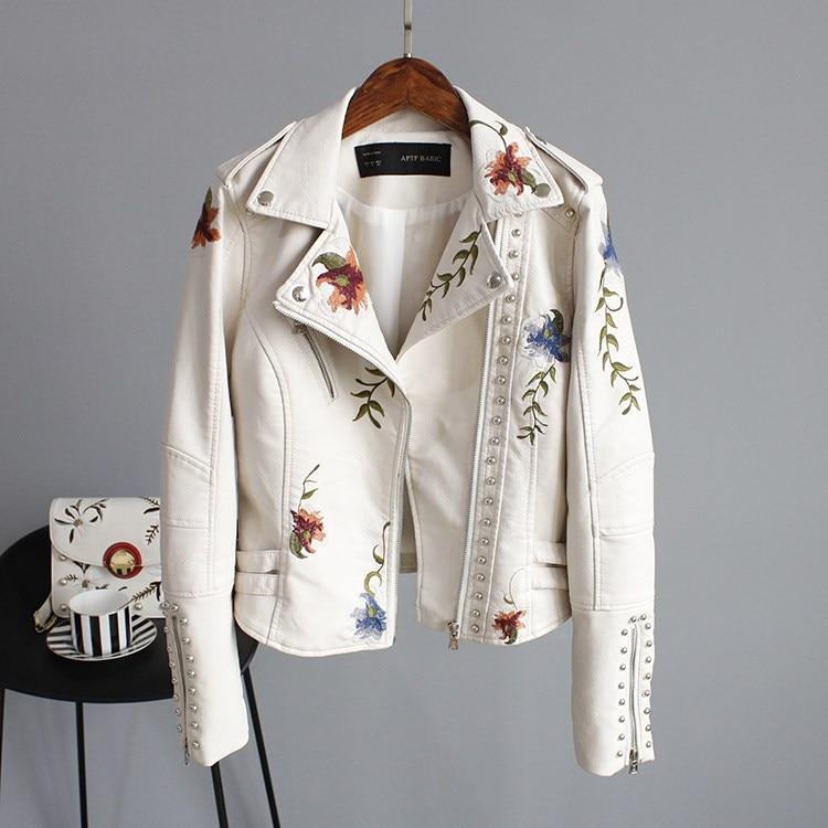 Chaqueta Mujer de Polipiel Bordado Floral Ajuste Regular