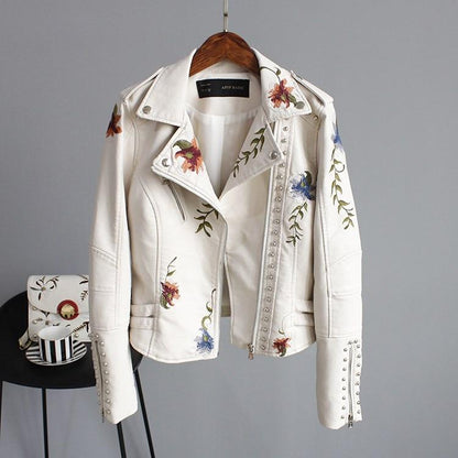 Chaqueta Mujer de Polipiel Bordado Floral Ajuste Regular