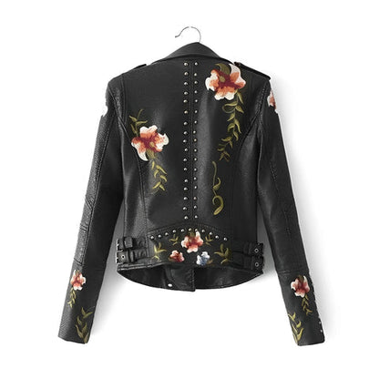 Chaqueta Mujer de Polipiel Bordado Floral Ajuste Regular