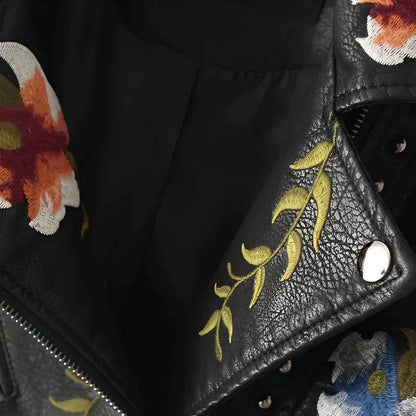 Chaqueta Mujer de Polipiel Bordado Floral Ajuste Regular
