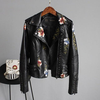 Chaqueta Mujer de Polipiel Bordado Floral Ajuste Regular