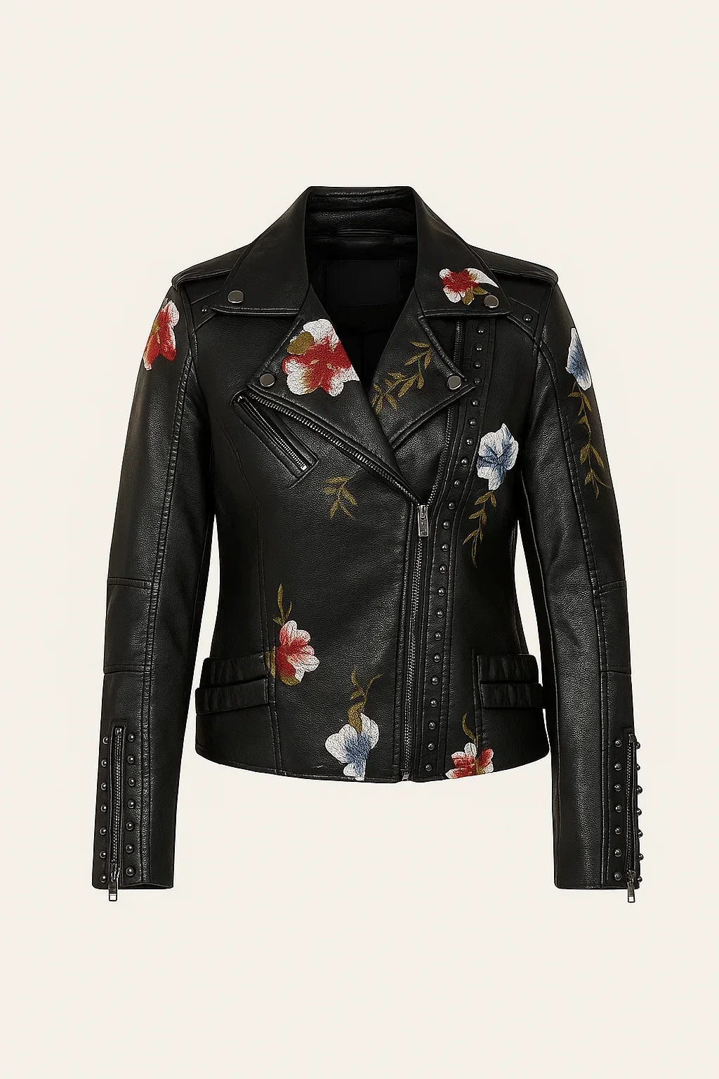 Chaqueta Mujer de Polipiel Bordado Floral Ajuste Regular