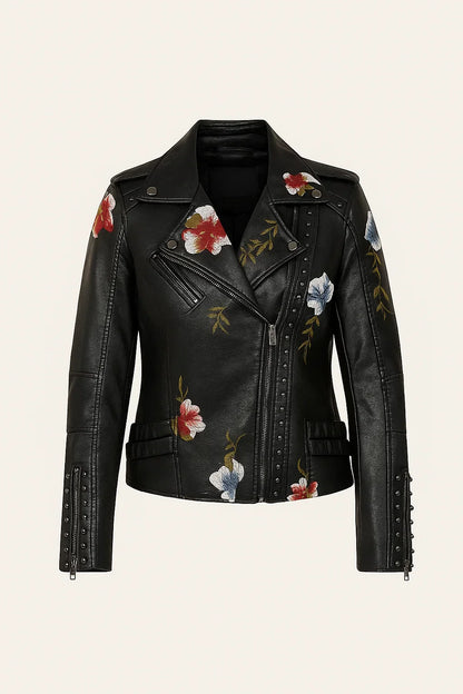 Chaqueta Mujer de Polipiel Bordado Floral Ajuste Regular