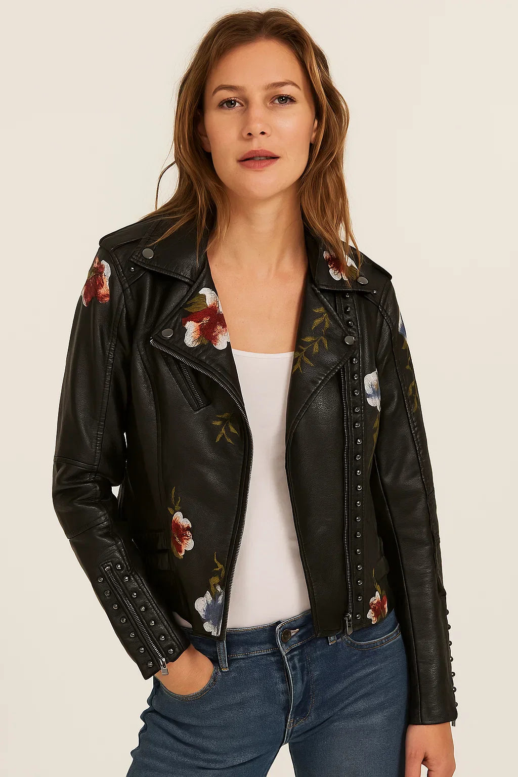 Chaqueta Mujer de Polipiel Bordado Floral Ajuste Regular - Mavetta