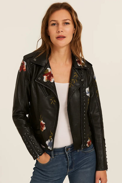 Chaqueta Mujer de Polipiel Bordado Floral Ajuste Regular - Mavetta