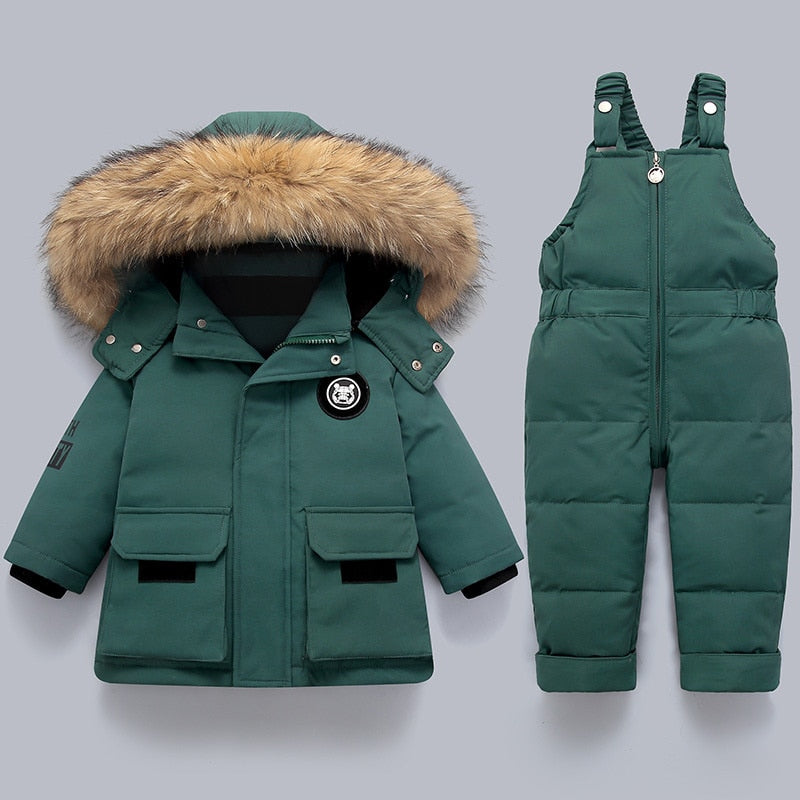 Mono de esquí niño y niña con capucha de piel sintética invierno