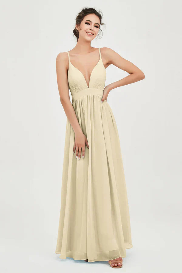 Vestido Ceremonia Mujer de Gasa Corte Imperio Escote en V