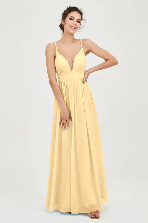 Vestido Ceremonia Mujer de Gasa Corte Imperio Escote en V