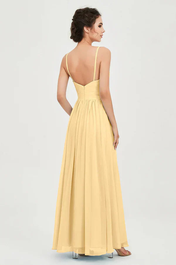 Vestido Ceremonia Mujer de Gasa Corte Imperio Escote en V