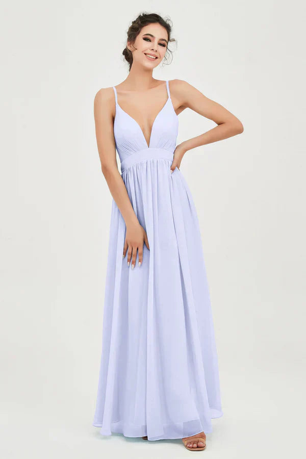 Vestido Ceremonia Mujer de Gasa Corte Imperio Escote en V