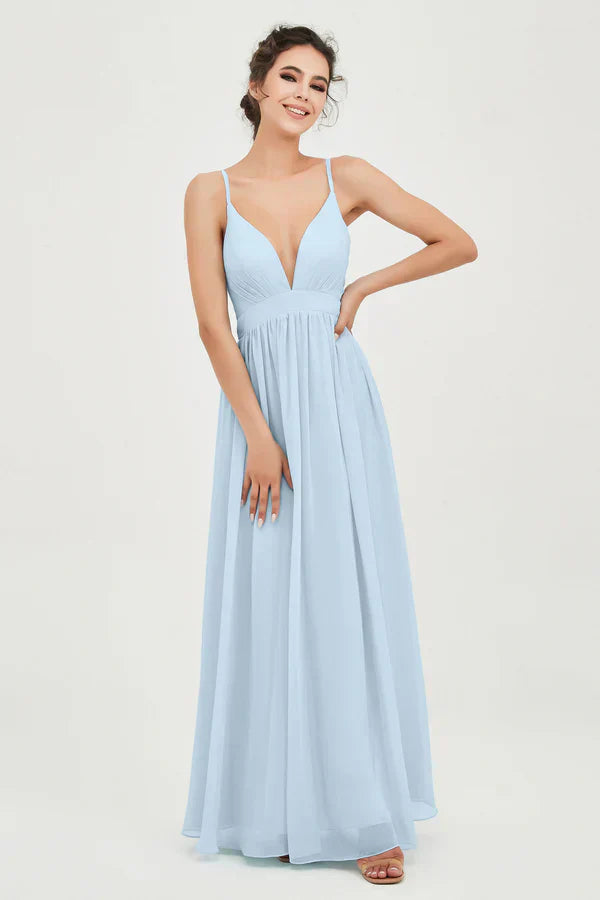 Vestido Ceremonia Mujer de Gasa Corte Imperio Escote en V