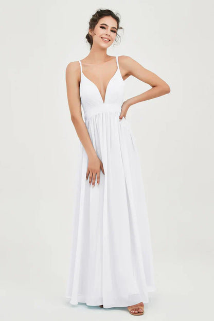 Vestido Ceremonia Mujer de Gasa Corte Imperio Escote en V