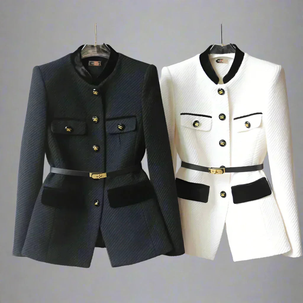 Chaqueta Blazer Mujer Estructurada con Cinturón y Botones