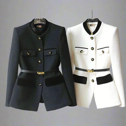 Chaqueta Blazer Mujer Estructurada con Cinturón y Botones