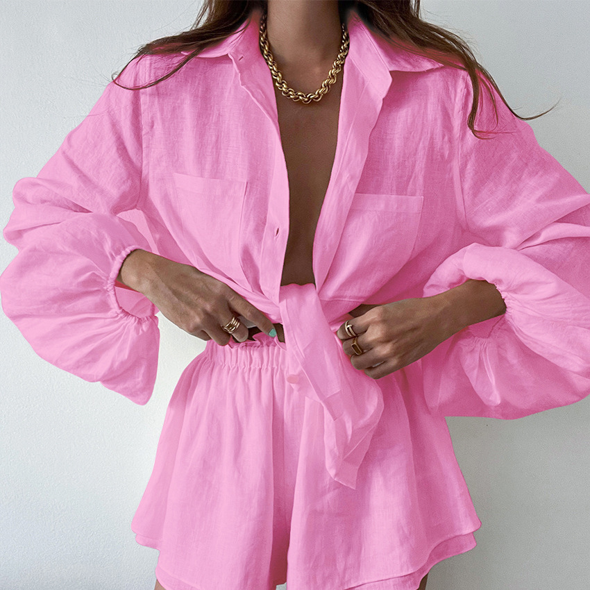 Conjunto Mujer de Lino Blusa y Pantalones Cortos