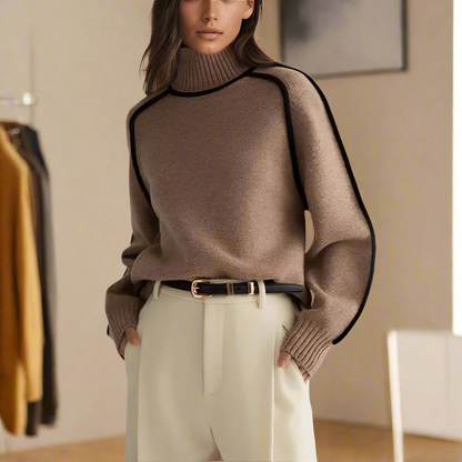 Jersey Mujer Suelto Cuello Alto Tejido Suave