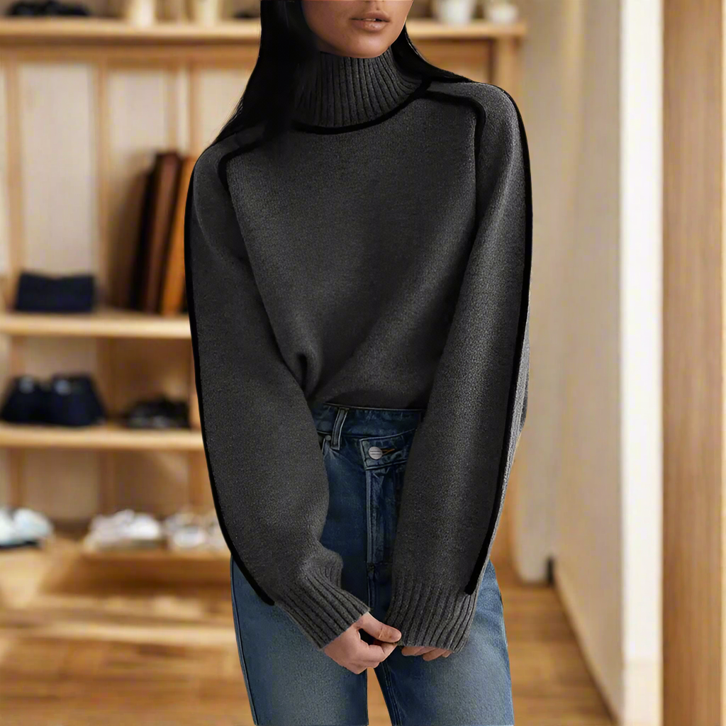 Jersey Mujer Suelto Cuello Alto Tejido Suave