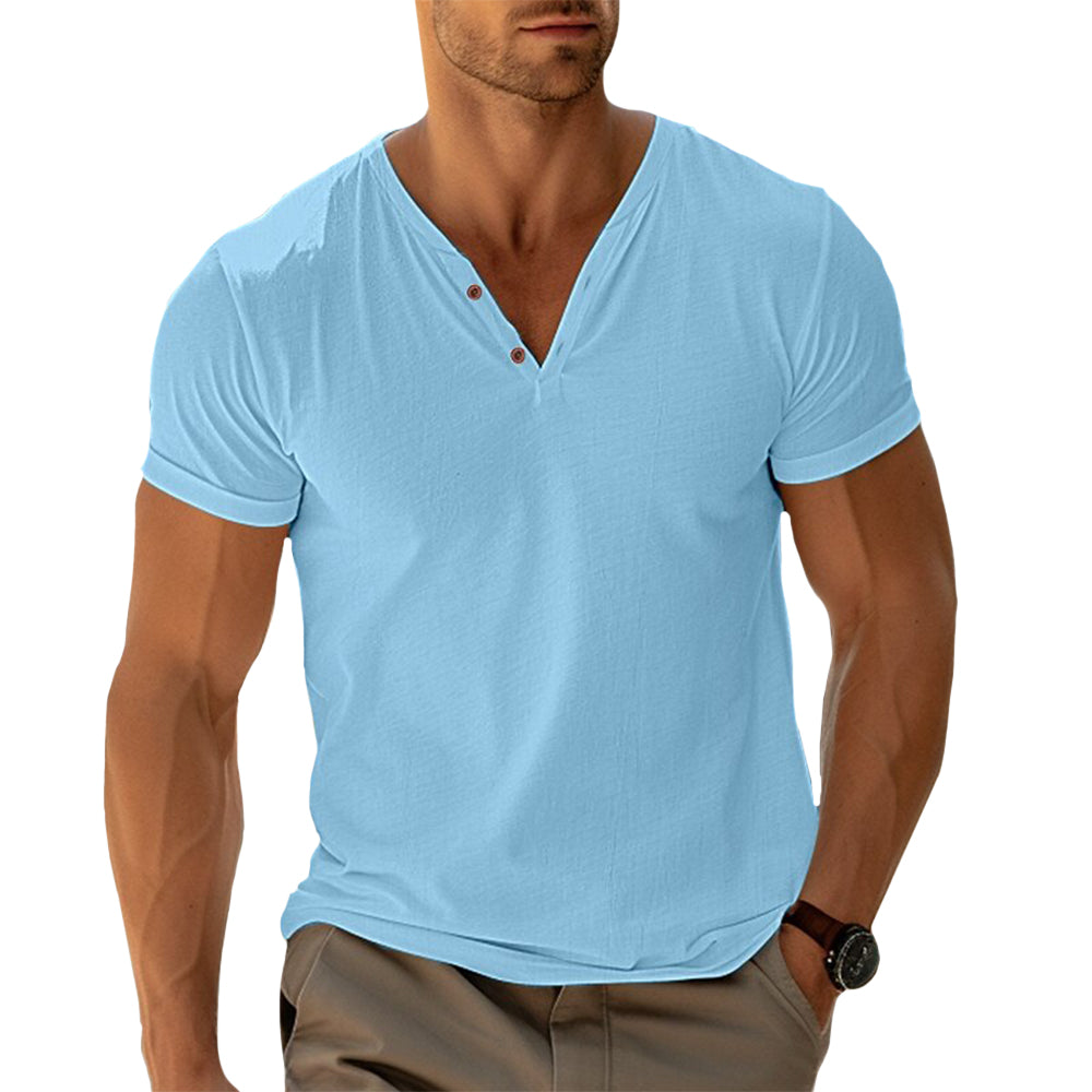 Camiseta Hombre Cuello en V Botones Ajuste Regular