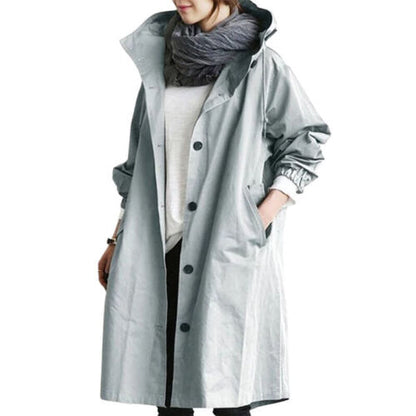Gabardina larga mujer con capucha y cuello alto