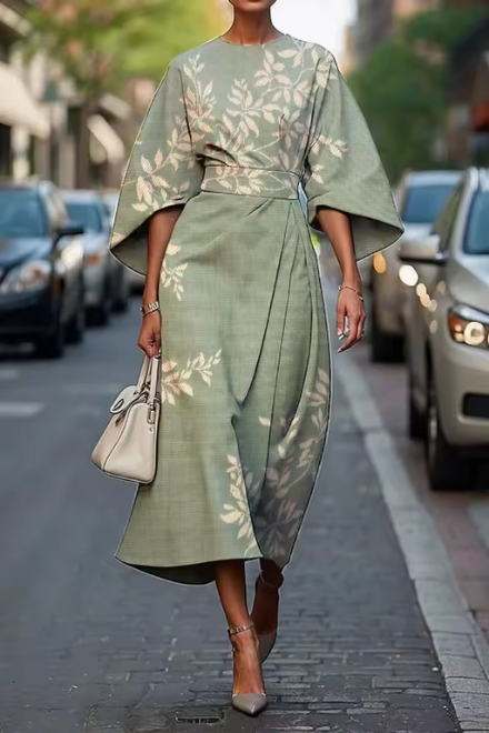 Vestido midi mujer de tela ligera mangas fluidas estilo artístico