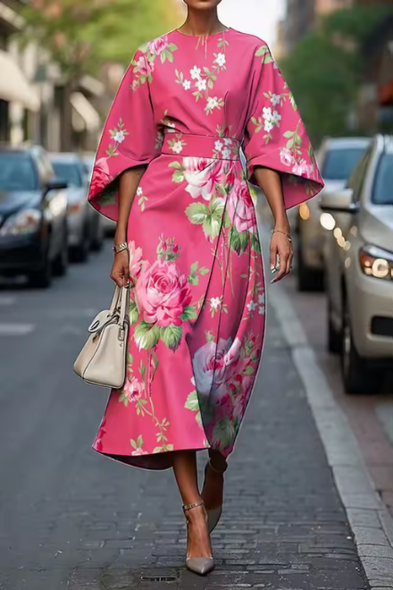 Vestido midi mujer de tela ligera mangas fluidas estilo artístico
