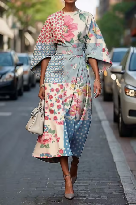 Vestido midi mujer de tela ligera mangas fluidas estilo artístico