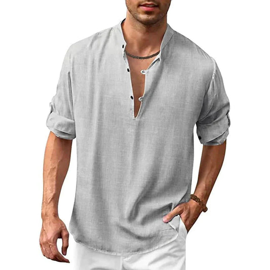 Camisa Hombre Manga Corta Cuello Alto Cierre Parcial Botones - Mavetta
