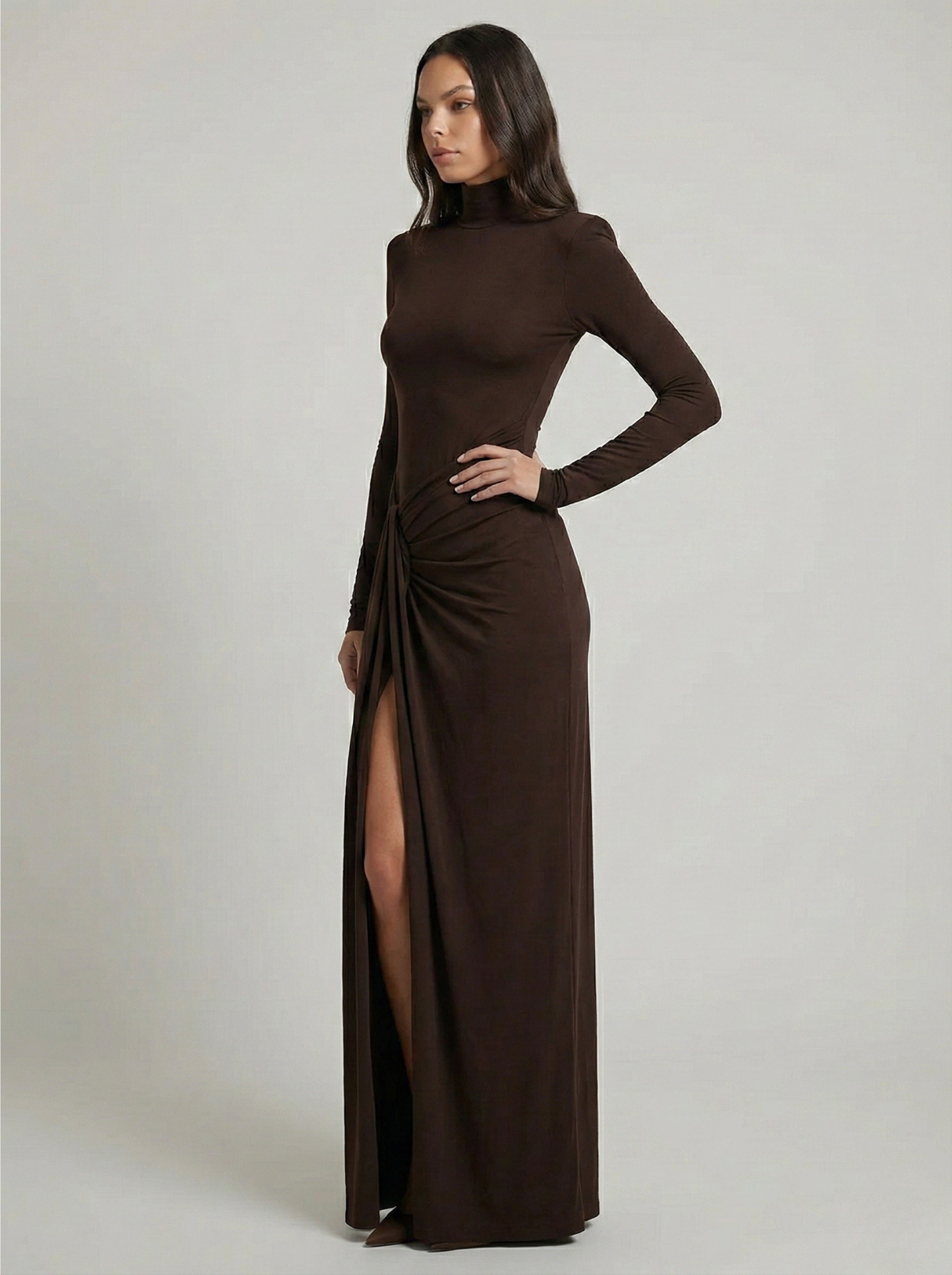 Vestido Largo Mujer Poliéster Spandex Cuello Alto Abertura Pierna