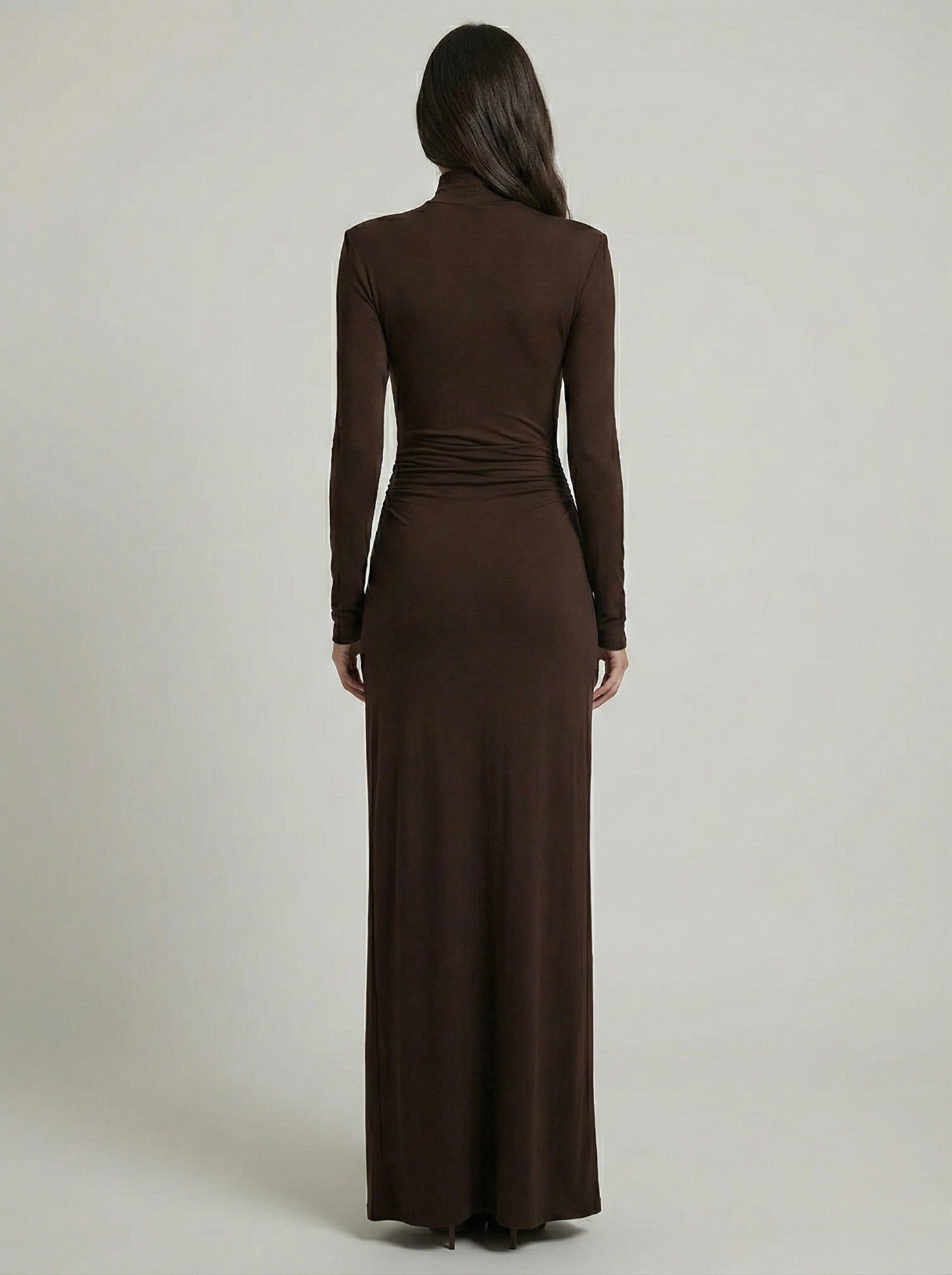 Vestido Largo Mujer Poliéster Spandex Cuello Alto Abertura Pierna
