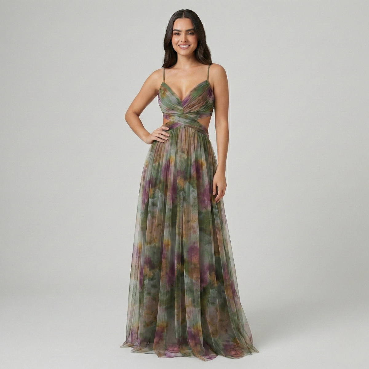 Vestido Largo Mujer Seda Sin Mangas Aberturas Cintura